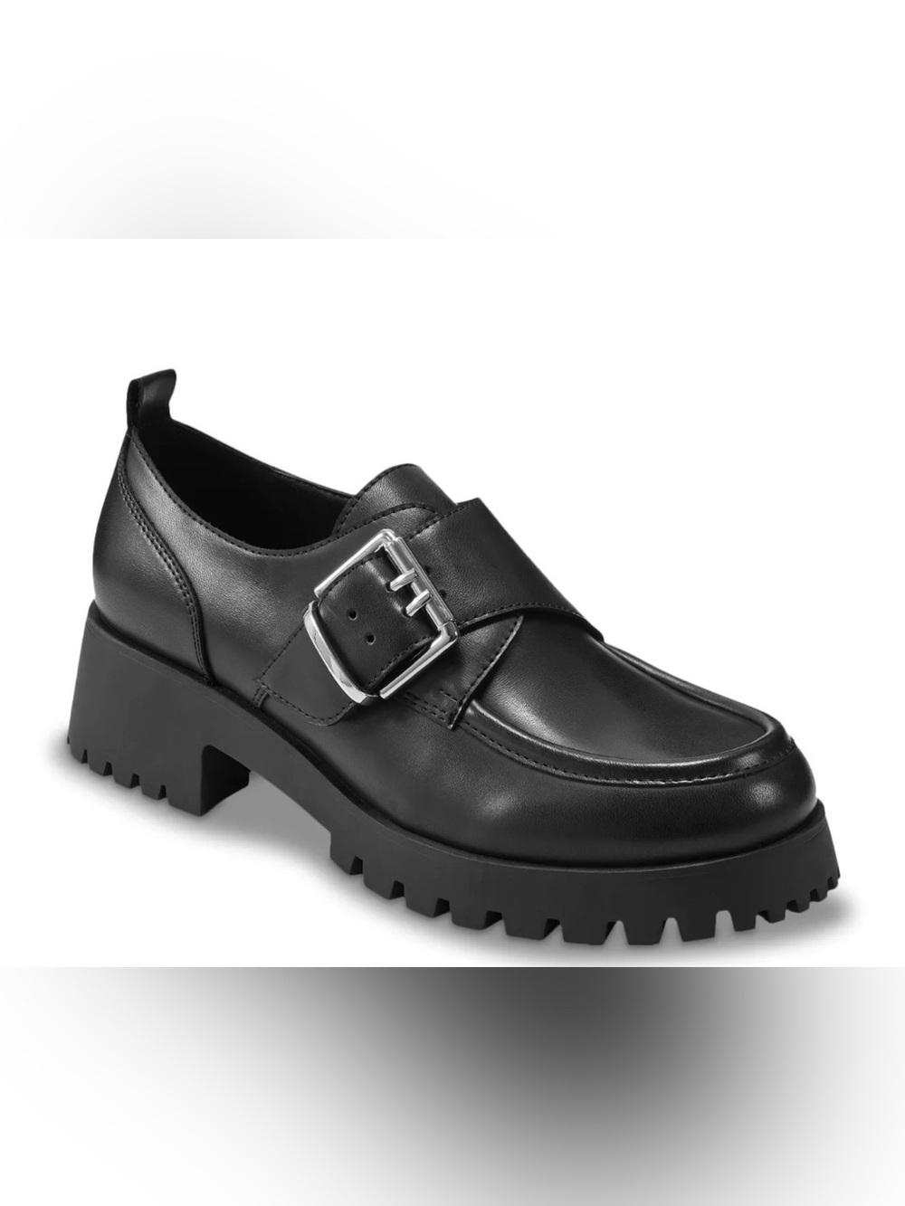 Marc Fisher Black Leather Buckle Slip-On Loafers